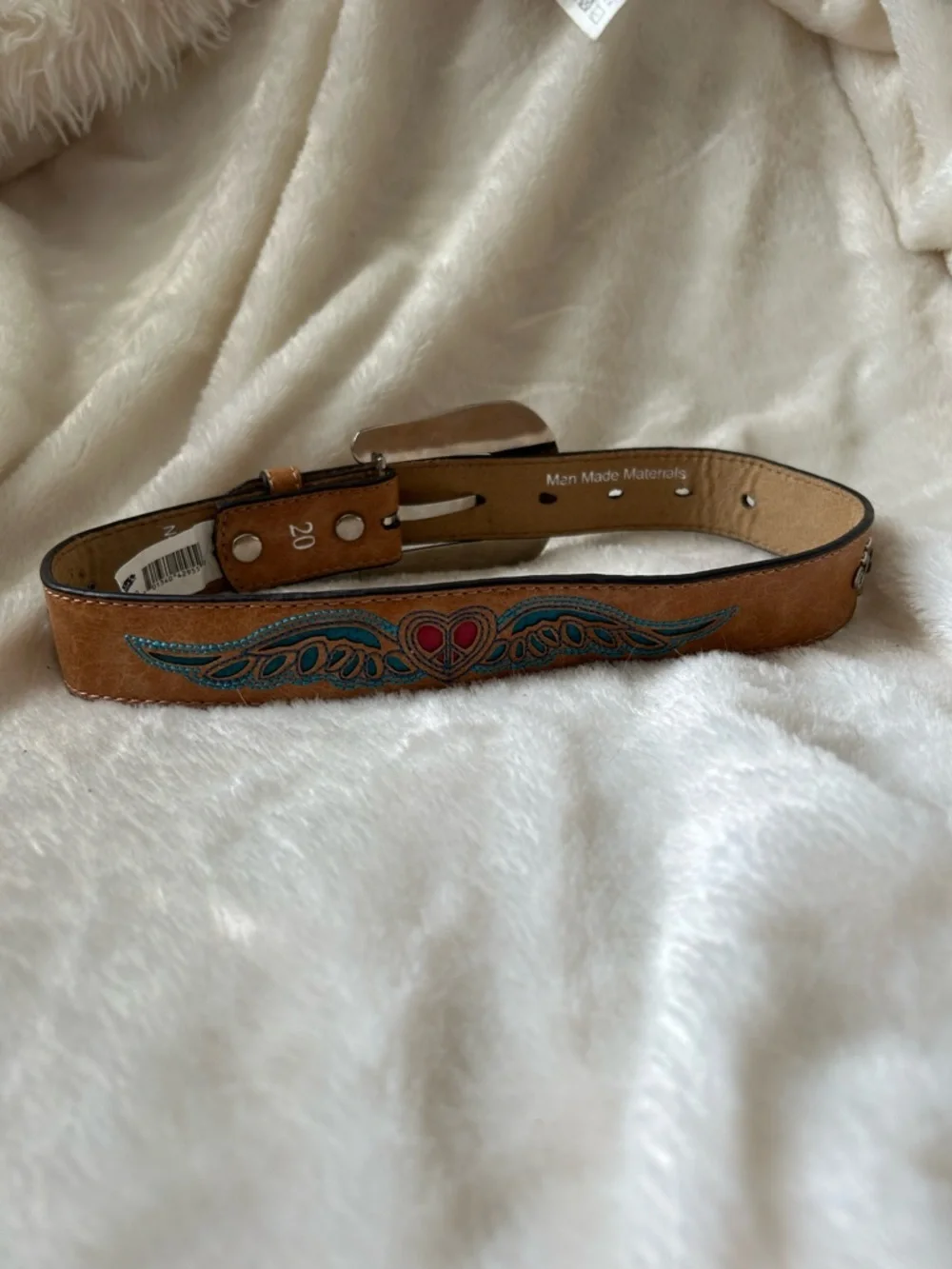 Nocona Western Belt Co Girls winged heart Belt Size 20 Cowgirl rhinestones